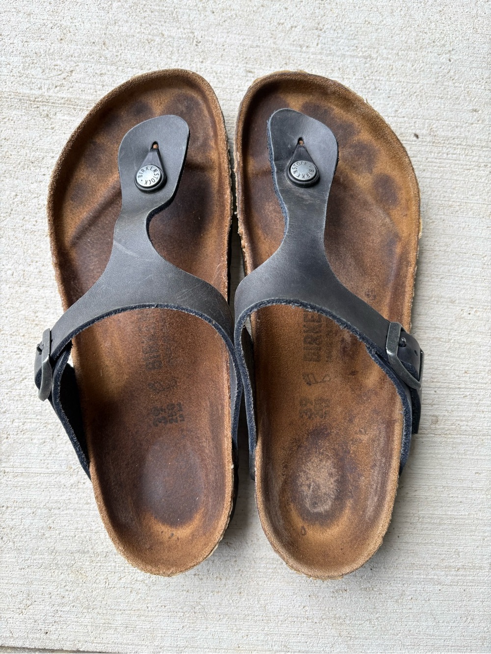Birkenstock Black Leather Thong Sandals with Contoured Footbed